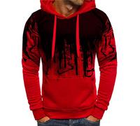 Herren Hoodie Print Sweatshirt mit Kordelzug Kapuze Langarm Pullover Taschen Shirt Winter 2024 Sweatjacke Herren Warm Pulli Lässig Loose Pulli Geschenke Für Männer Jacke Langarmshirt(#A Red,L)