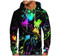 Herren Hoodie Print Sweatshirt mit Kordelzug Kapuze Langarm Pullover Taschen Shirt Winter 2024 Sweatjacke Herren Warm Pulli Lässig Loose Pulli Geschenke Für Männer Jacke Langarmshirt(#D Black,XXL)