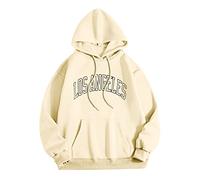 Herren Hoodie Pullover mit Kapuze Kapuzenpullover für Männer Herren L Los Angel Männer Brief Grafik Kapuzendruck Rundhals Langarm Sweatshirt Tops (Beige, XL)