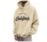 Herren Hoodie Pullover mit Kapuze Kapuzenpullover für Männer Herren L Los Angel Männer Brief Grafik Kapuzendruck Rundhals Langarm Sweatshirt Tops, X03 Beige, 3XL