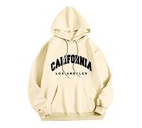 Herren Hoodie Pullover mit Kapuze Kapuzenpullover für Männer L Los Angel Brief Grafik Kapuzendruck Rundhals Langarm Sweatshirt Tops, X02 Beige