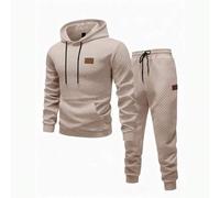 Herren Hoodie + Zugkordelhose Set, einfarbiger Diamant strukturierter Jacquard Stoff, Label Detail Design, Lässig Sportanzug, minimalistisch Lässig fü