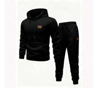 Herren Hoodie + Zugkordelhose Set, einfarbiger Diamant-strukturierter Jacquard-Stoff, Label-Detail-Design, lässiger Sportanzug, minimalistisch lässig
