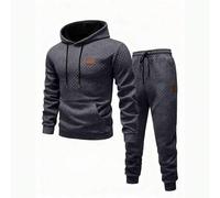 Herren Hoodie + Zugkordelhose Set, einfarbiger Diamant strukturierter Jacquard Stoff, Label Detail Design, Lässig Sportanzug, minimalistisch Lässig fü