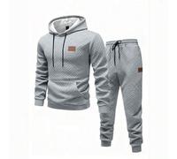 Herren Hoodie + Zugkordelhose Set, einfarbiger Diamant strukturierter Jacquard Stoff, Label Detail Design, Casual Sportanzug, minimalistisch Casual fü