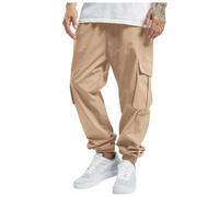 Herren Hose Chino Cargo Hosen Jogginghose Männer Cargohose Baumwolle Sporthose Casual Sweatpants Freizeithose Elastische Taille Wanderhose Arbeitshose Ripstop Taktische Hosen mit Taschen (Khaki, L)