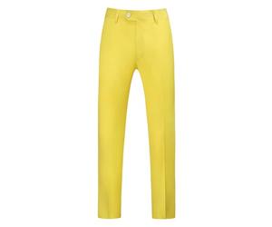 Herren-Hose, leger, Business, Büro, Arbeit, Zuhause, elegante Anzughose, gerades Bein, flache Taille, Knopfleiste, schmale Passform, einfarbig, lässige Arbeitshose mit Tasche, gelb, 41-44.5