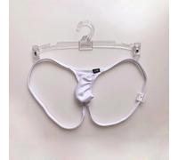 Herren Ice Silk Jock Strap Tanga Unterwäsche Dünn Atmungsaktiv Netz Transparent Low Waist Bulge Pouch Slip Hinten Frei Sport Supporter M-2XL Schwarz(L White)
