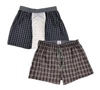 Herren-Inkontinenz-Boxershorts, 2er-Pack Inkontinenz-Boxershorts für Männer - aus Baumwolle waschbare, auslaufsichere Unterwäsche für milde, braun karierte + blaue Karomuster, XL