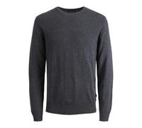 Herren Jack & Jones Dünner Langarm Strickpullover | Rundhals Basic Sweater | Shirt Jumper JJEEMIL, Farben:Dunkelgrau, Größe Pullover:S
