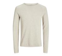 Rundhalspullover JACK & JONES "JJEHILL Einfarbiger Pullover mit angenehmem Tragegefühl", Herren, Gr. S, beige (oatmeal melange), Obermaterial: 100% Baumwolle, unifarben, schmal, Rundhals, Bündchen, Pu