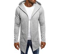 Herren Jacke Long Hooded Open Edge Cardigan, Lange Sweatjacke mit Kapuze Moderne Kapuzenpullover Sweatjacke Hoodie Grey XL