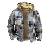Herren Jacke Winter Casual Patchwork Drucken Zip Fleece Jacke mit Kapuze Gefütterte Warme Kordelzug Kapuzenjacke mit Taschen Hoodie Sweatjacke mit ReißVerschluss Langarm Outdoorjacke für Männer