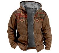 Herren Jacke Winter Casual Patchwork Drucken Zip Fleece Jacke mit Kapuze Gefütterte Warme Kordelzug Kapuzenjacke mit Taschen Hoodie Sweatjacke mit ReißVerschluss Langarm Outdoorjacke für Männer