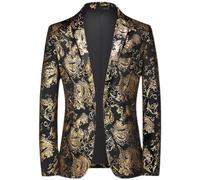 Herren Jacquard Anzug Jacke Smoking Dinner Jacke Slim Wedding Jacket Mantel, Farbe: Gold, X-Large