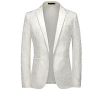 Herren Jacquard Anzug Jacke Smoking Dinner Jacke Slim Wedding Jacket Mantel, weiß, 6X-Large