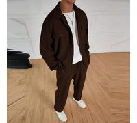 Herren-Jacquard-Hemdset mit Waffelstruktur, 2 Stücke Set für Frühling und Herbst 18 25 63 77, braune übergroße Jogginghose für Herren, zweiteiliges Se