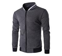 Herren Jacquard Plaid Cardigan Outwear Solid Full Zipper Open Front Sweatshirt Basic Baggy Loose Athletic Jacket (Dunkelgrau,M)
