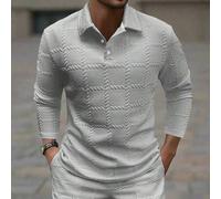 Herren Jacquard Stoff Knopfleiste Langarm Poloshirt, Frühling und Herbst, Weißes Knopf-Poloshirt Herren, Strukturiertes Hemd Herren, Herren Lässig Lan