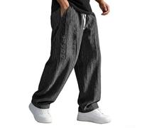 Herren Jacquard Weite Hose mit Elastischem Bund und Kordelzug für | Men's Loose Jacquard Straight Wide-leg Pants Elastic Waist Trousers Sweatpants(XL Black)