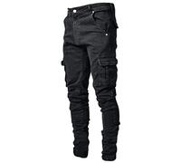 Herren-Jeans, gerade, Arbeitshose, Reißverschluss, große Größe, Freizeit und Mode, Slim Fit, solide Jeans, lässig, Reißverschluss, mit mehreren Taschen, Streetwear, klassisch, vielseitig, Schwarz , 56