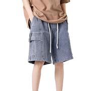 Herren Jeans Kurz Stretch Sommer Denim Shorts Baggy Jeanshorts Kurze Jeanshose Jorts Shorts Bermuda Shorts mit Tunnelzug Taschen Atmungsaktiv Arbeitsshorts Gerade Solide Farbe Cargoshorts