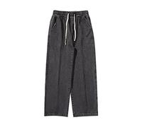 Herren-Jeans mit Kordelzug, Denim-Hose, flippiges weites Bein, solide Baumwolle, lockere Passform, flache Vorderseite, Cowboy-Hose, lässig, Büro, Arbeit, Outdoor, Lounge, Jeans, atmungsaktiv,
