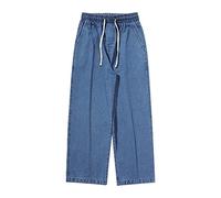 Herren-Jeans mit Kordelzug, Denim-Hose, flippiges weites Bein, solide Baumwolle, lockere Passform, flache Vorderseite, Cowboy-Hose, lässig, Büro, Arbeit, Outdoor, Lounge, Jeans, atmungsaktiv,