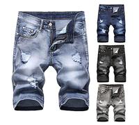 Herren Jeans Shorts Kurze Hose Sommer Bermuda Stretch Sweathose Männer Vogue Mode Hot Mens Ripped Kurz Jeanshose Loch Bermuda Casual Denim Shorts