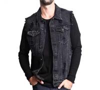 Herren Jeans Weste Casual Cowboy Denim Weste Button Up Jeans Gilet Vintage Biker Westen Motorrad Ärmellos Denim Jacken Gilet Biker Ärmellose Jacke Hip Hop Streetwear Outwear mit Taschen, Schwarz , XL