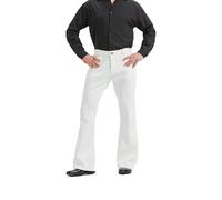 Herren-Jeanshose, entspannter Vintage-Stil, 60er-70er-Jahre, Schlaghose, Dehnbund, klassischer, Retro-Disco-Denim, Weiss/opulenter Garten, X-Groß