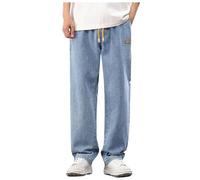 Herren Jeanshosen mit Weitem Bein Casual Lose Fit Denim Hosen Baggy Jeans Hip Hop Jeans Straight Leg Jeans Elastischer Taille mit Kordelzug Teenager Jungen Hose Herbst Trekkinghose