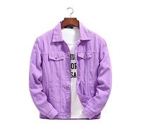 Herren Jeansjacke,Herren Trucker Jacket Jeansjacke Regular Fit Vintage Western Cowboyjacke, Lila Knopf Revers Retro Jeansjacke Cardigan Outwear Mantel Unisex Plus Size S - 2XL,XL