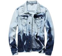 Herren Jeansjacke mit Rissen Slim Jeansjacke Mantel für Männer - Blau - Large