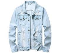 Herren Jeansjacke mit Rissen Slim Jeansjacke Mantel für Männer - - XX-Large