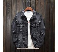 Herren Jeansjacke,Ripped Jeansjacke Herren Schwarz Grau Truckerjacke Regular Fit Vintage Westernjacke Knopf Revers Retro Washed Jeansjacke Mit Loch Cardigan Unisex Outwear Mantel S- 2XL,M