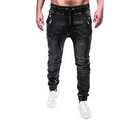 Herren Jogging Denim Hose mit Taschen Reißverschluss Jogger Jeans mit elastischem Bund Elastischer Taille Biker Jeans Hose mit Reißverschluss Y2K Stil Casual Cargo Jeans mit mehreren Taschen Denim