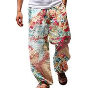 Herren-Jogginghose, japanische Hippie-Kleidung, dünne Loungehose, lockere Yoga-Trainingshose, lässige Sommerhose, bequeme Kordelzughose, modisch, bedruckte Hose, knitterfreie Hose, Größe XXXXL, gold,