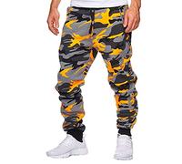 Herren-Jogginghose mit Camouflage-Muster, lockere Passform, mehrere Taschen, Laufhose, Combat, Camouflage, Arbeitshose, Übergröße, Camouflage-Druck, Hose mit Kordelzug, Herren-Sporthose, Orange, 36-41