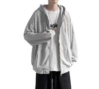 Herren Kapuzenjacke Aus Plüsch Offene Strickjacke Sportlich Lose Passform Hong Kong Style Warme Winter Jacke für Freizeit und Alltag Grau Schwarz(3XL Grey)