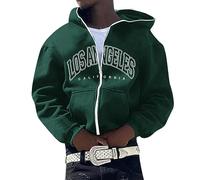 Herren Kapuzenjacke Oversize Jacke Y2K Zip Up Hoodie Los Angeles Letter Print Sweatshirt mit Kapuze Kapuzenpullover Teenager Lose Sweatjacke 90er E-Girl Harajuku Hip-Hop Streetwear Top