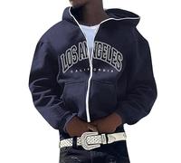 Herren Kapuzenjacke Oversize Jacke Y2K Zip Up Hoodie Los Angeles Letter Print Sweatshirt mit Kapuze Kapuzenpullover Teenager Lose Sweatjacke 90er E-Girl Harajuku Hip-Hop Streetwear Top