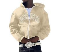 Herren Kapuzenjacke Oversize Jacke Y2K Zip Up Hoodie Los Angeles Letter Print Sweatshirt mit Kapuze Kapuzenpullover Teenager Lose Sweatjacke 90er E-Girl Harajuku Hip-Hop Streetwear Top