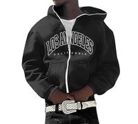 Herren Kapuzenjacke Oversize Jacke Y2K Zip Up Hoodie Los Angeles Letter Print Sweatshirt mit Kapuze Kapuzenpullover Teenager Lose Sweatjacke 90er E-Girl Harajuku Hip-Hop Streetwear Top