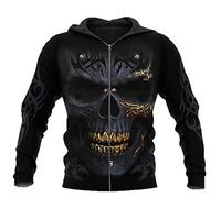 Herren Kapuzenpulli Goldener Totenkopf Print Hoodie Unisex Langarm Pullover/T-Shirt/Zip Strickjacke mit Tasche