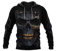 Herren Kapuzenpulli Goldener Totenkopf Print Hoodie Unisex Langarm Pullover/T-Shirt/Zip Strickjacke mit Tasche