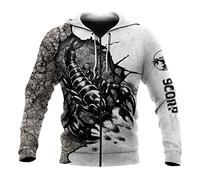 Herren-Kapuzenpullover, 3D-Druck, schwarz, Skorpion, Tattoo, Herren, Pullover, Kapuze, Sweatshirt, Hip-Hop-Jacke, Uni, Streetwear, Kapuzenpullover mit Reißverschluss, 4XL