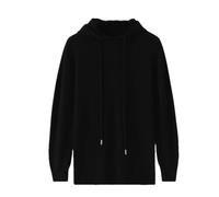 Herren-Kapuzenpullover aus 100 % Wolle, langärmelig, lässig, einfarbig, Strick-Sweatshirt, Schwarz , XL