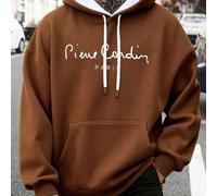 Herren-Kapuzenpullover, Baumwolle, Pierre Cardin Marken-Fleece-gefütterter Hoodie, Herren-Sweatshirt mit überschnittenen Schultern, Herbst/Winter, dic