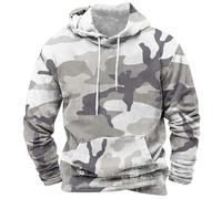 Herren-Kapuzenpullover, Camouflage, Camouflage, Kontrastfarbe, Pullover mit Tasche, Kordelzug, weich und bequem, Übergröße, ästhetisch, Stadt-Stil, Streetstyle, Wochenendkleidung, Farbe: Weiß., 4XL